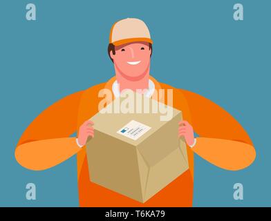 Business Lieferung. Kurier Hände ein Paket. Cartoon Vector Illustration Stock Vektor