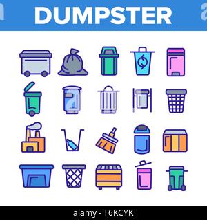Müllcontainer, Müllcontainer dünne Linie Symbole gesetzt Stock Vektor