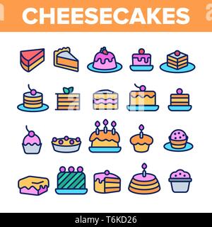 Süße Käsekuchen, Bäckerei Linear Vector Icons einstellen Stock Vektor