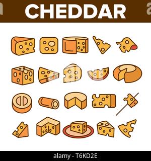 Cheddar Käse Linear Vector Icons einstellen Stock Vektor