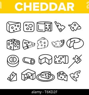 Cheddar Käse Linear Vector Icons einstellen Stock Vektor