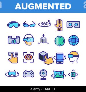 Augmented und Virtual Reality Linear Vector Icons einstellen Stock Vektor