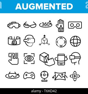 Augmented und Virtual Reality Linear Vector Icons einstellen Stock Vektor