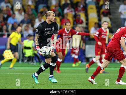 Torwart Loris Karius von Liverpool in Aktion während der UEFA Champions League Finale 2018 gegen Real Madrid Stockfoto