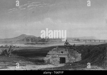 Gravur der Fort Duquesne, der von dem Französischen am Zusammenfluss von Allegheny und Monongahela Rivers, Pittsburgh, Pennsylvania, 1840 gegründet. Von der New York Public Library. () Stockfoto