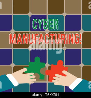 Schreiben Hinweis Übersicht Cyber Herstellung. Business Konzept für transformative Konzept, welches die Übersetzung der Daten Hände halten Puzzle Pi Ziele Stockfoto