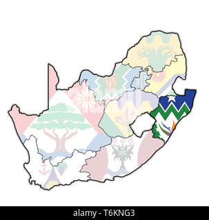 Emblem von Kwazulu Natal Region auf Karte mit administrativen Abteilungen und Grenzen von Südafrika Stockfoto