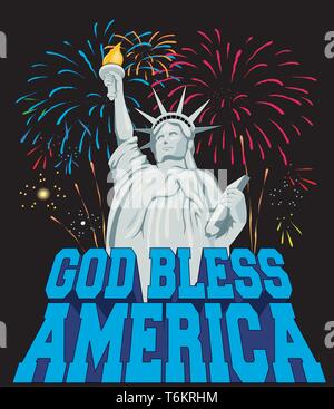 Feuerwerk und Freiheitsstatue Vector Illustration Stock Vektor