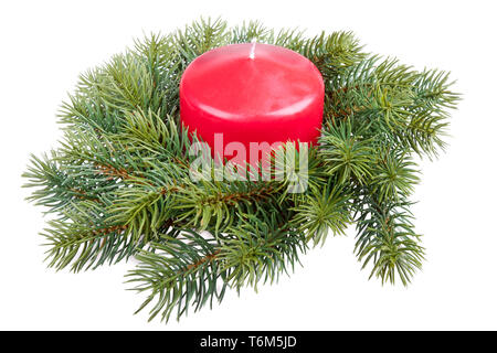 Weihnachts-Dekoration mit Kerzen, isoliert auf weiss Stockfoto