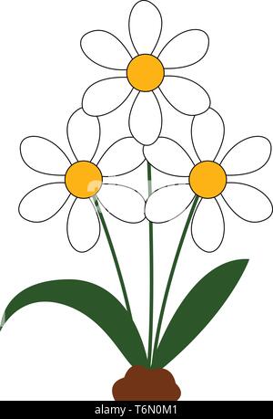 Eine schöne Bunch of Daisies Blüten in der Farbe Weiß mit grünen Blättern vector Farbe, Zeichnung oder Abbildung Stock Vektor