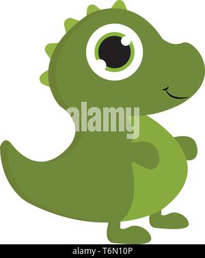 Eine süße kleine grüne baby Dinosaurier mit Hörnern vector Farbe, Zeichnung oder Abbildung Stock Vektor