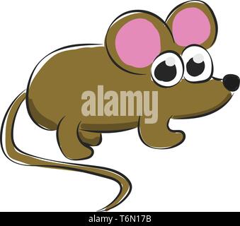 Cartoon graue Maus mit zwei Ausbauchende Augen hat einen spitzen Schnauze schwarze Nase grosse rosa Ohren und einem langen braunen Schwanz verleiht eine überraschende schauen, während standi Stock Vektor