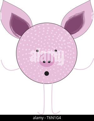 Ein Schwein mit einem runden Gesicht zwei ovalen Ohren kleine schwarze Kugel als Auge und Nase Rundschreiben Mund - wie Hände und Beine alle in Farbverlauf violett Ve Stock Vektor