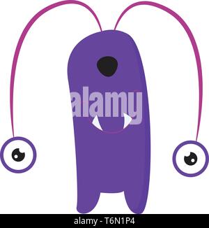 Cartoon lila Monster mit einem rechteckigen Körper zwei runde Augen nach unten hängen zwei Fang - wie weiße Zähne und eine schwarze Nase sieht lustig Vektor co Stock Vektor