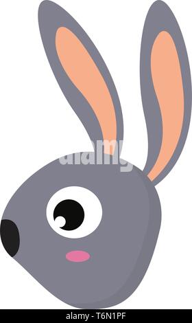 Clipart des Gesichts eines Graue niedlichen kleinen Hasen mit zwei Ohren in Pfirsich Farbe schwarze Nase und ein großes Auge schaut niedlich vector Farbe, Zeichnung oder Stock Vektor