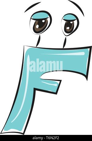 Eine blaue Figur, die das Alphabet F mit Designs, die zwei Augen vector Farbe, Zeichnung oder Abbildung wurde Stock Vektor
