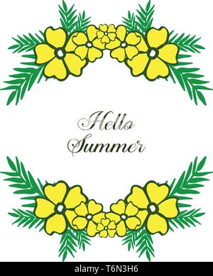 Vector Illustration schreiben Hallo Sommer mit gelben Bouqet frame Hand gezeichnet Stock Vektor