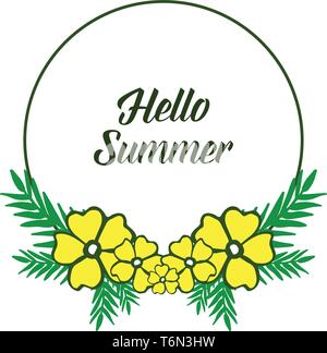 Vector Illustration schreiben Hallo Sommer mit gelben Bouqet frame Hand gezeichnet Stock Vektor