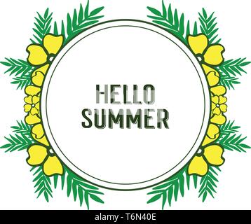 Vector Illustration schreiben Hallo Sommer mit gelben Bouqet frame Hand gezeichnet Stock Vektor