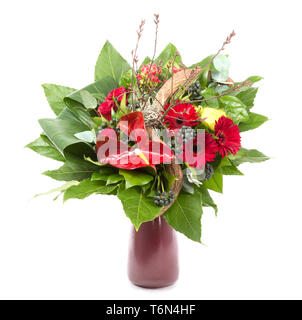 Reihe von verschiedenen bunten Blumen in einer vase Stockfoto