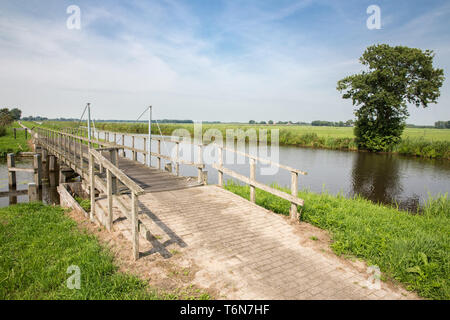 Holzbrücke im niederländischen Nationalpark Weerribben Stockfoto