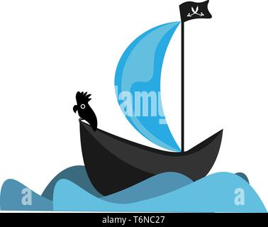 Eine Schwarze Piratenschiff mit Piraten Flagge hoch vector Farbe, Zeichnung oder Abbildung Stock Vektor