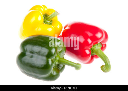 Drei rote, grüne und gelbe Paprika Stockfoto