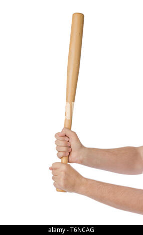 Hände mit Baseballschläger Stockfoto