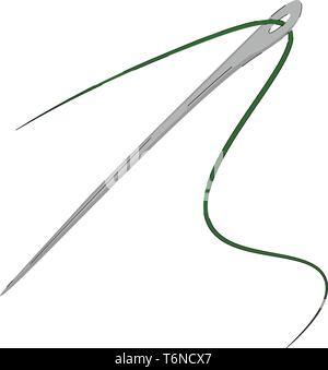 Eine scharfe kleine Nadel mit einem grünen thread Vektor Farbe, Zeichnung oder Abbildung zu nähen Stock Vektor