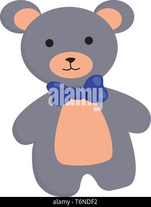 Clipart eines süßen Teddybär in Grau und Pfirsich Farben trägt eine blaue Bogen - wie Band um den Hals sehen süss aus Vector Farbe, Zeichnung oder Abbildung Stock Vektor