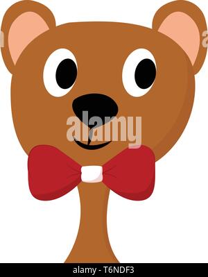 Clipart des Gesichts eines süßen braunen Teddybär mit rollte die Augen links trägt einen roten Bogen - wie Band um den Hals vector Farbe, Zeichnung oder illustratio Stock Vektor