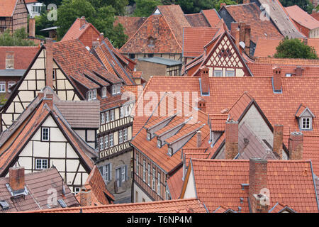 Luftaufnahme in der deutschen mittelalterlichen Stadt Quedlinburg Stockfoto