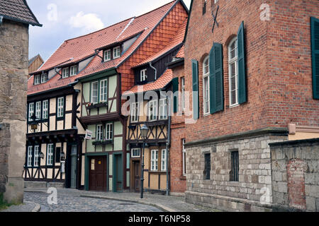 Cityview in der mittelalterlichen Stadt Quedlinburg in Deutschland Stockfoto