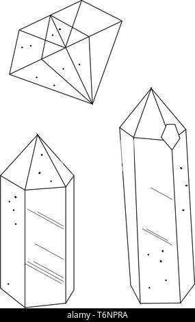 Geometrische Darstellung von Kristallen in Schwarz und Weiß auf isolierten weißen Hintergrund vector Farbe, Zeichnung oder Abbildung Stock Vektor