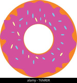 Einen großen braunen Donut mit rosa Zuckerguss und bunten Streuseln auf es lecker süß und lecker vector Farbe, Zeichnung oder Abbildung Stock Vektor