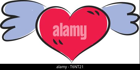 Cartoon lustige rote Herzen mit Blue Wings symbolisiert Liebe vector Farbe, Zeichnung oder Abbildung Stock Vektor