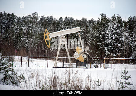 Pumpe Jack im Wald. Stockfoto