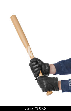 Hände mit Baseballschläger Stockfoto