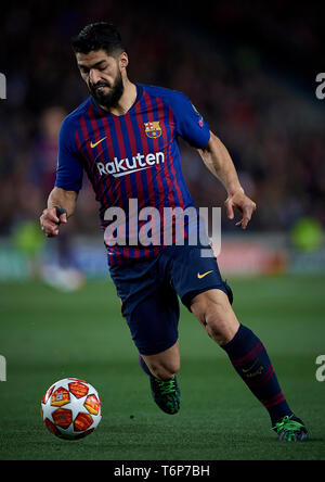 Barcelona, Spanien. Mai, 2019. Fußball: UEFA Champions League 2018/19: Luis Suarez von Barcelona in Aktion während der UEFA Champions League Spiel zwischen dem FC Barcelona gegen FC Liverpool im Camp Nou Stadion in Barcelona, Spanien, 1. Mai 2019. Credit: Pablo Morano/LBA/Alamy leben Nachrichten Stockfoto