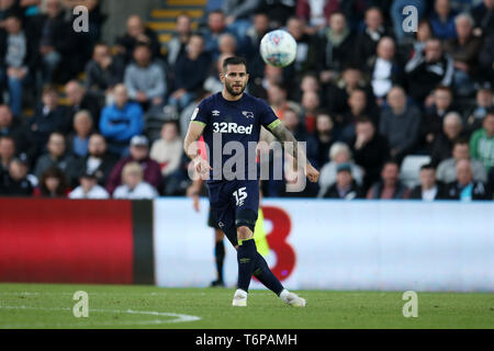 Swansea, Großbritannien. 01 Mai, 2019. Bradley Johnson von Derby County in Aktion. EFL Skybet Meisterschaft übereinstimmen, Swansea City v Derby County in der Liberty Stadium in Swansea, Südwales am Mi 1. Mai 2019. Dieses Bild dürfen nur für redaktionelle Zwecke verwendet werden. Nur die redaktionelle Nutzung, eine Lizenz für die gewerbliche Nutzung erforderlich. Keine Verwendung in Wetten, Spiele oder einer einzelnen Verein/Liga/player Publikationen. pic von Andrew Obstgarten/Andrew Orchard sport Fotografie/Alamy Live news Credit: Andrew Orchard sport Fotografie/Alamy leben Nachrichten Stockfoto