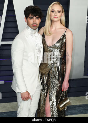 (Datei) zum 2. Mai 2019. Joe Jonas und Sophie Turner erhalten in der überraschung Vegas Zeremonie verheiratet. Foto: BEVERLY HILLS, Los Angeles, CA, USA - 24. Februar: Joe Jonas und Freundin/Schauspielerin Sophie Turner am 2019 Vanity Fair Oscar Partei kommen im Wallis Annenberg Center für Darstellende Künste am Februar 24, 2019 in Beverly Hills, Los Angeles, Kalifornien, Vereinigte Staaten. (Foto von Xavier Collin/Image Press Agency) Quelle: Bild Presse Agentur/Alamy leben Nachrichten Stockfoto