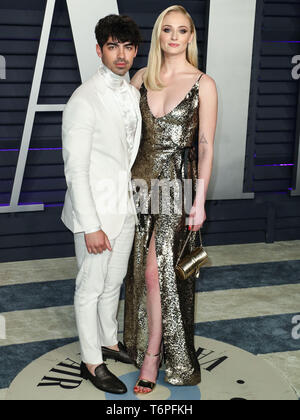 (Datei) zum 2. Mai 2019. Joe Jonas und Sophie Turner erhalten in der überraschung Vegas Zeremonie verheiratet. Foto: BEVERLY HILLS, Los Angeles, CA, USA - 24. Februar: Joe Jonas und Freundin/Schauspielerin Sophie Turner am 2019 Vanity Fair Oscar Partei kommen im Wallis Annenberg Center für Darstellende Künste am Februar 24, 2019 in Beverly Hills, Los Angeles, Kalifornien, Vereinigte Staaten. (Foto von Xavier Collin/Image Press Agency) Quelle: Bild Presse Agentur/Alamy leben Nachrichten Stockfoto