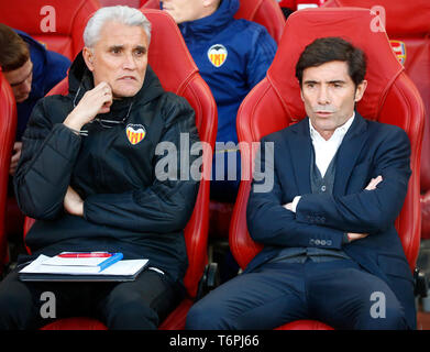 London, Vereinigtes Königreich. 02 Mai, 2019 Marcelino Garcia Toral Haupttrainer des Valencia CF während der UEFA Europa League Halbfinale 1. Etappe zwischen Arsenal und Valencia im Emirates Stadium, London, Vereinigtes Königreich, am 02. Mai 2019. Kredit Aktion Foto Sport Stockfoto