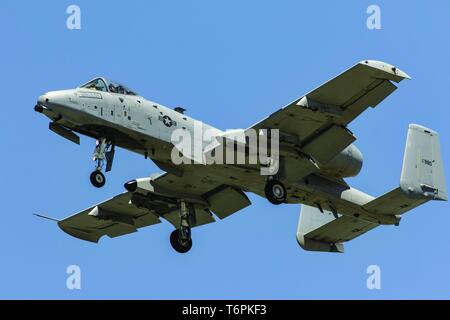 Die A-10 Thunderbolt II C Demonstration Team führt an den Flügeln über South Texas Airshow am Naval Air Station Corpus Christi, Texas, April 13-14, 2019. (U.S. Marine Foto von Joseph Kumzak) Stockfoto