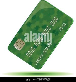 Flache Zeichnung einer Kreditkarte, Grüne Kreditkarte. Kreditkarte mit Chip. Isoliert, weiß. Vektor Stock Vektor