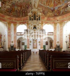 Innenraum der barocken Kirche der Heiligen Dreifaltigkeit in Kappl, in der Nähe von Waldsassen, Bayern, Deutschland, Europa Stockfoto