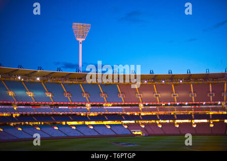 Blue hour at an empty stadium Stockfoto