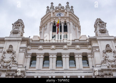 Cybele Palace, offiziell als "Palacio de Kommunikation - Palast der Kommunikation, kulturelles Zentrum und Sitz der Stadtverwaltung von Madrid, Spanien Stockfoto