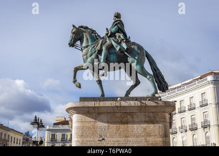 Reiterstandbild von Karl III. von Spanien auf der Puerta del Sol in Madrid, Spanien Stockfoto