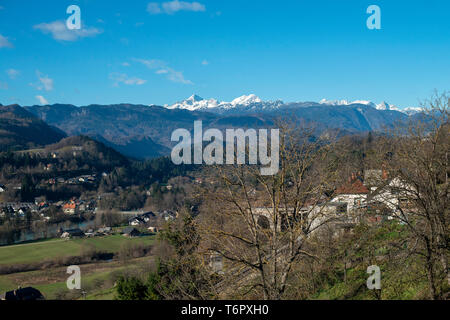 Charmante kleine Stadt Radovljica Stockfoto